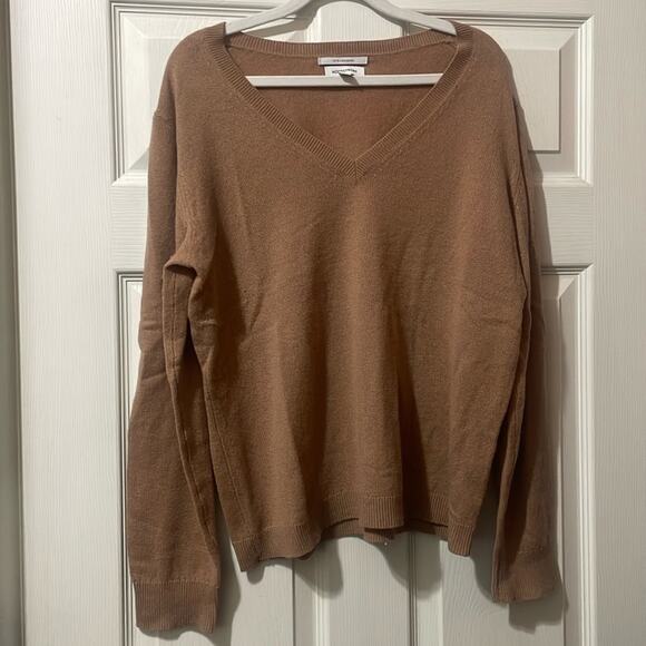Nordstrom 100% Cashmere Sweater Long Sleeve V Neck Brown Size XL - Picture 2 of 4